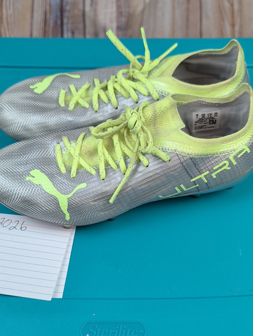Puma Soccer Cleats Womens 7.5 Grey Metallic Ultra 1.4 FG AG Logo Spell Out